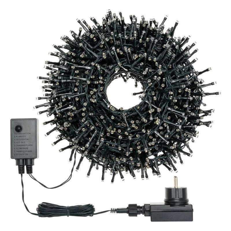 1000 LEDs luz cálida 20 mts programable cable negro exterior