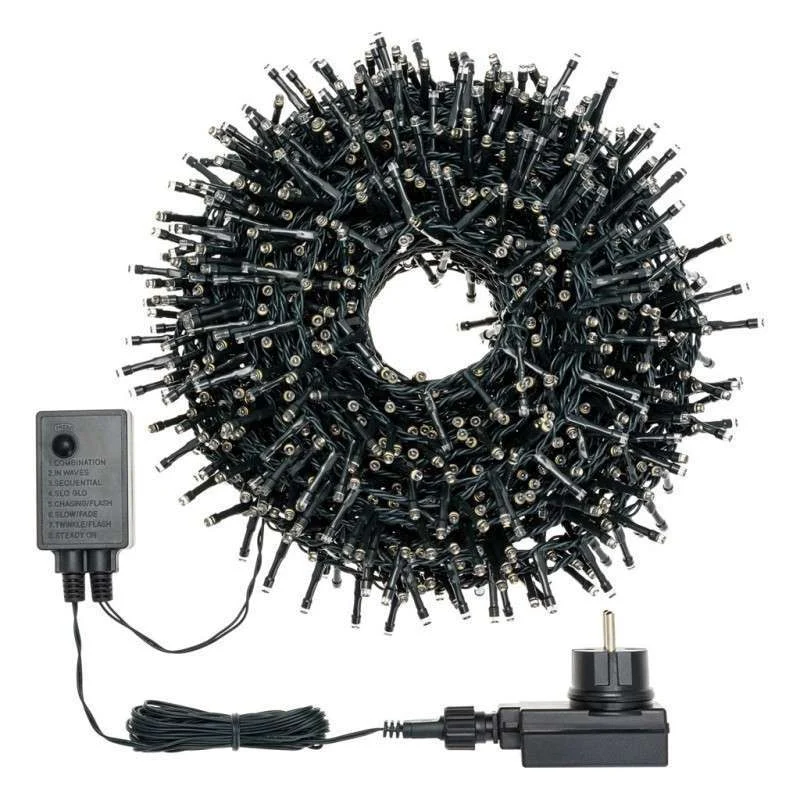 1000 LEDs luz fría 20 mts programable cable negro exterior