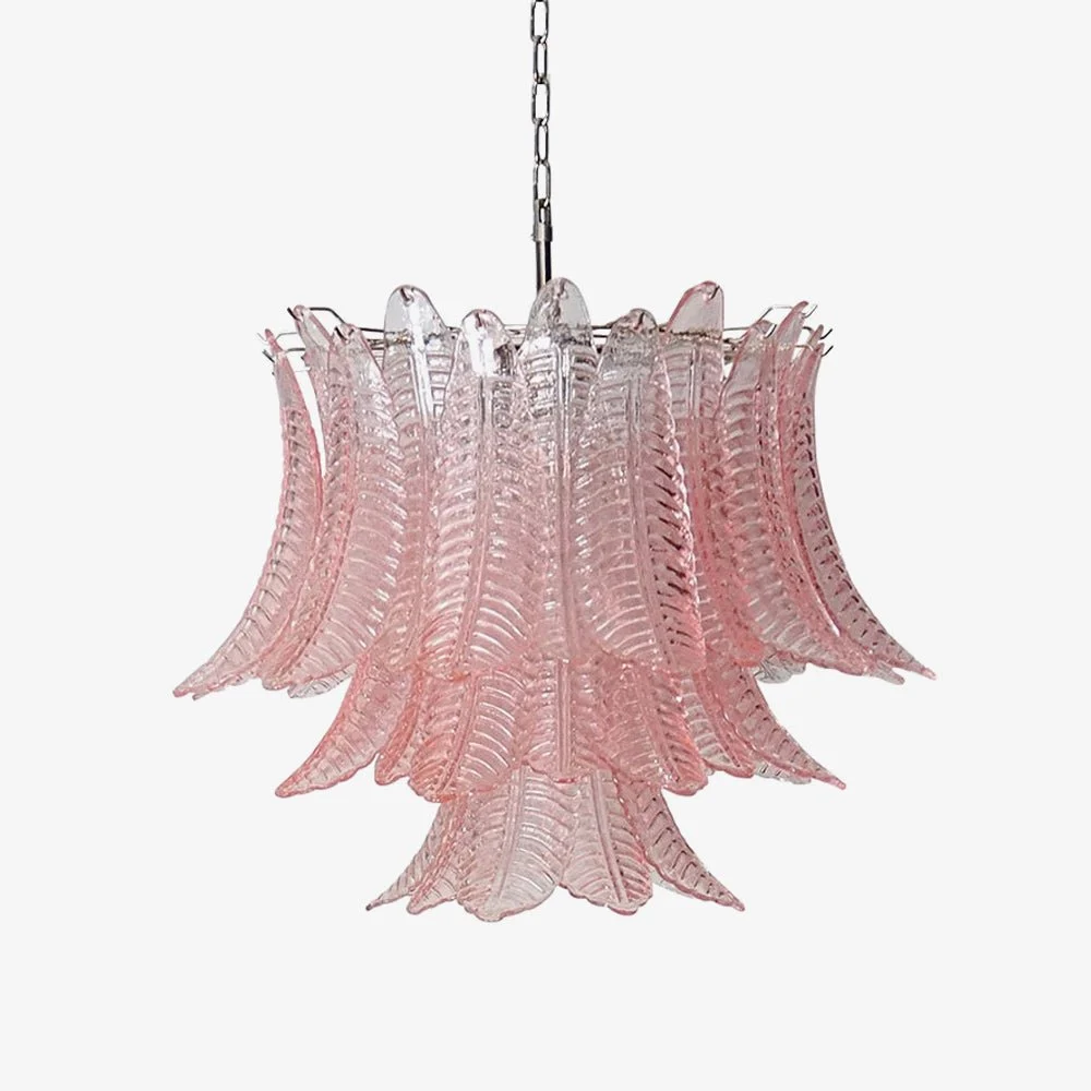 Aurora Araña De Luces Rosa Hoja Cristal Capas Graceful Lujo