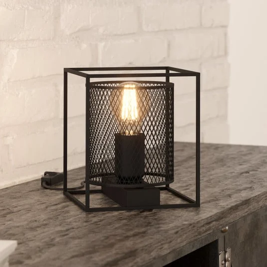 Lámpara mesa Catterick negro 1 pantalla de jaula
