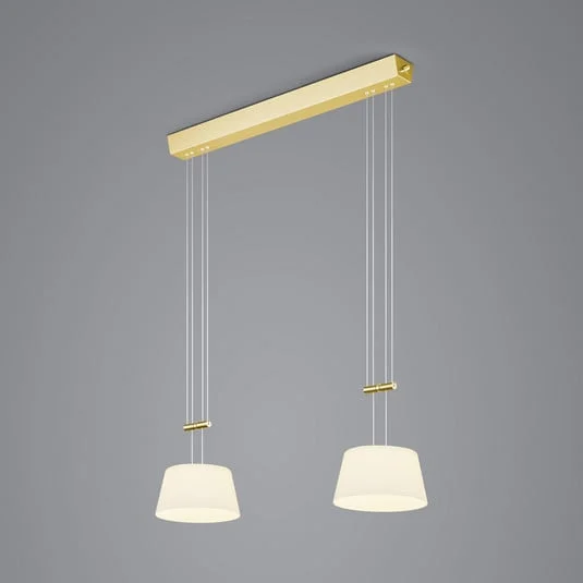 BANKAMP Lámpara colgante LED Conus, 2 luces, latón
