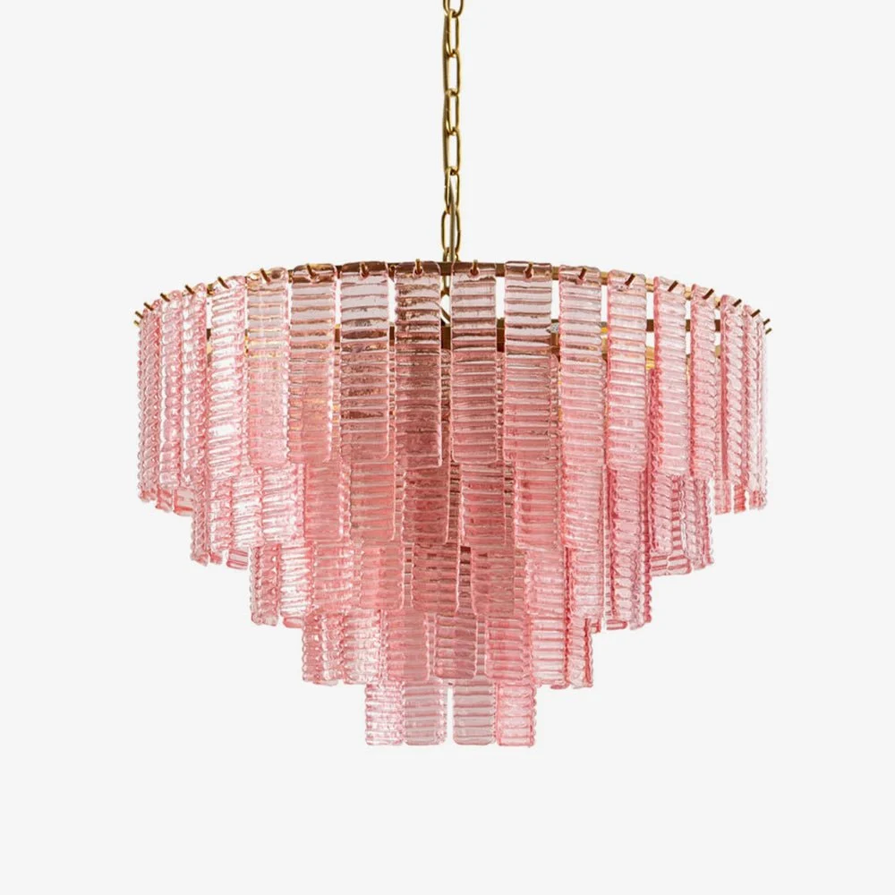 Aurora Araña De Luces Rosa Murano Cristal Capas Vintage Lujo