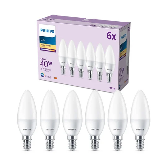 Philips vela LED E14 4,9W 470m 2.700K mate 6 ud