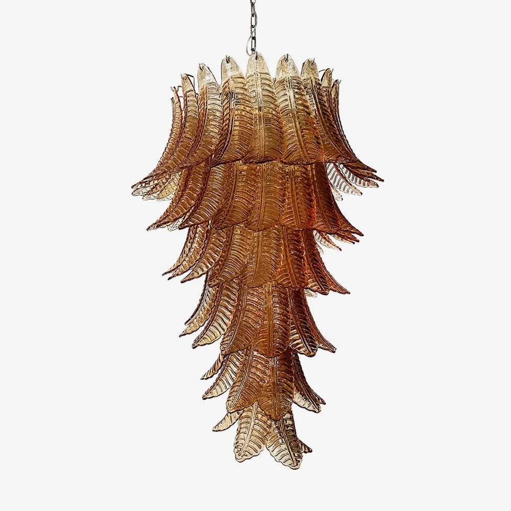 Aurora Araña De Luces Ámbar Cristal Hoja Capas Declaración Artístico