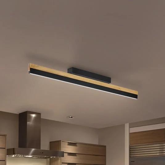 Quitani, plafón LED Keijo, negro/roble