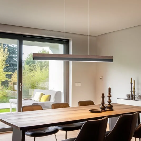 Quitani Lámpara colgante LED Keijo, negro/nuez, 103 cm