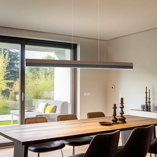 Quitani Lámpara colgante LED Keijo, negro/nuez, 123 cm