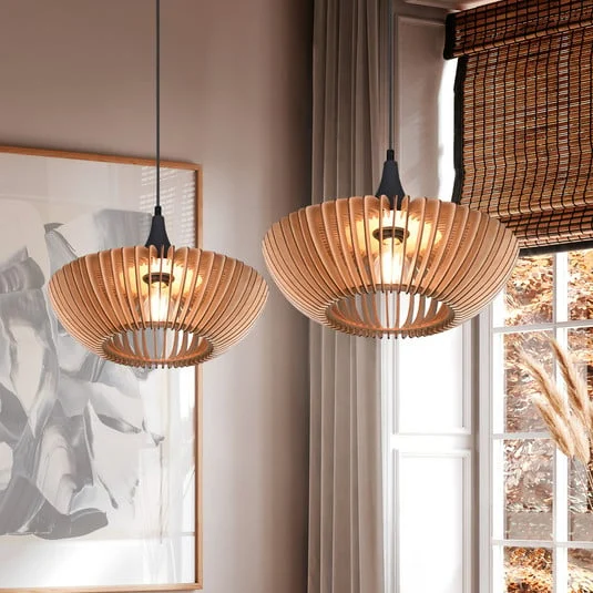 Lámpara colgante Colino de láminas de madera, madera clara
