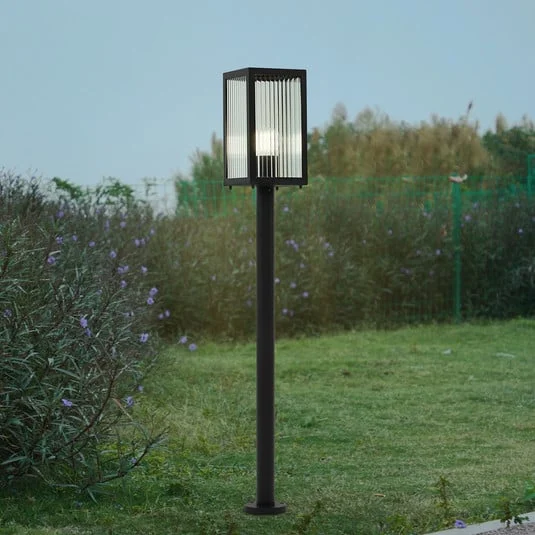 Lindby Bolardo luminoso Bolgar, negro, metal, vidrio, 15 cm