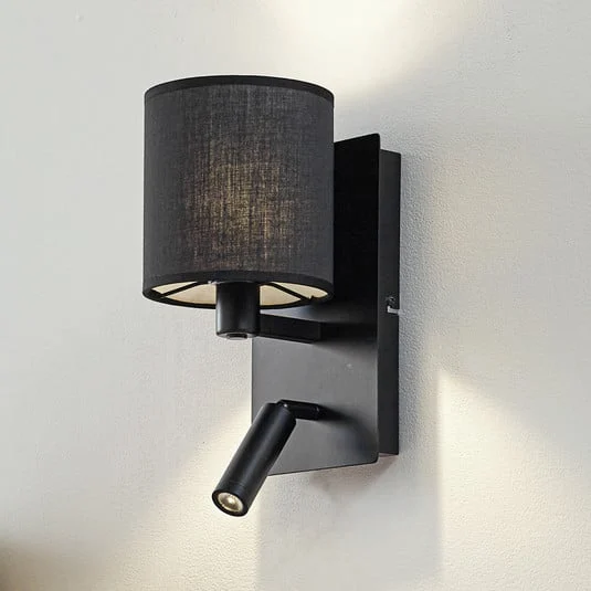 Lindby aplique de pared Aiden, 30 cm, negro, brazo de lectura LED, E14