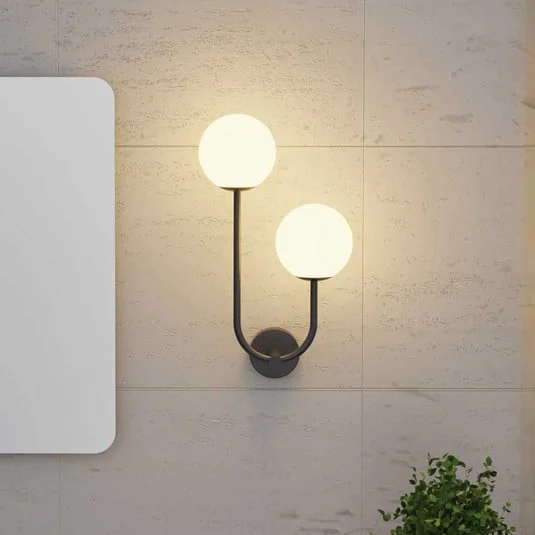 Forlight aplique de pared Sfera Double, negro, cristal, ancho 23 cm