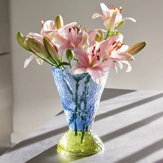 Hübsch Jarrón Abyss, azul, cristal, altura 29 cm, Ø 20 cm