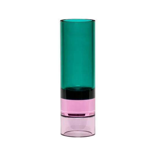 Portavelas de té Astro de Hübsch, verde/rosa, cristal, 15 cm