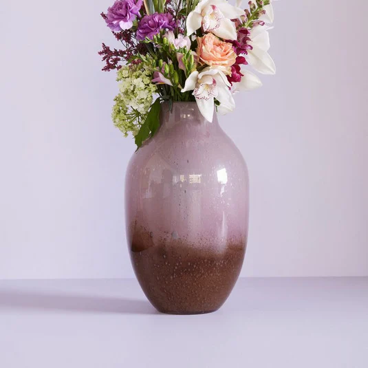 Hübsch Jarrón Posy, vidrio, marrón rojizo/rosa oliva, altura 37 cm