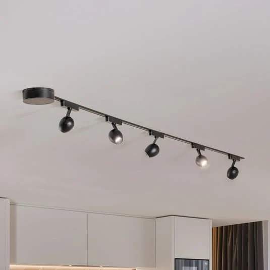 Sistema de riel Lumaro, focos,5 luces,negro,Ø6cm,48V,atenuable