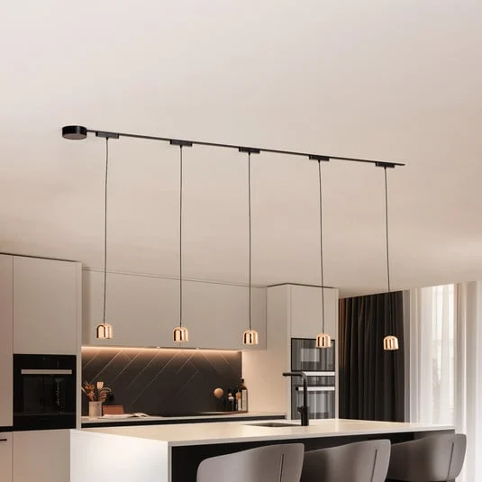 Sistema de riel Lumaro, colgante, 5 luces, dorado, 48 V, atenuable