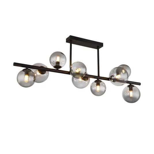 Plafón Riha, longitud 87 cm, negro/color humo, 9 luces.