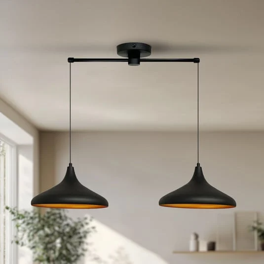 Lámpara colgante Claus, negra, longitud 85 cm, 2 luces, metal