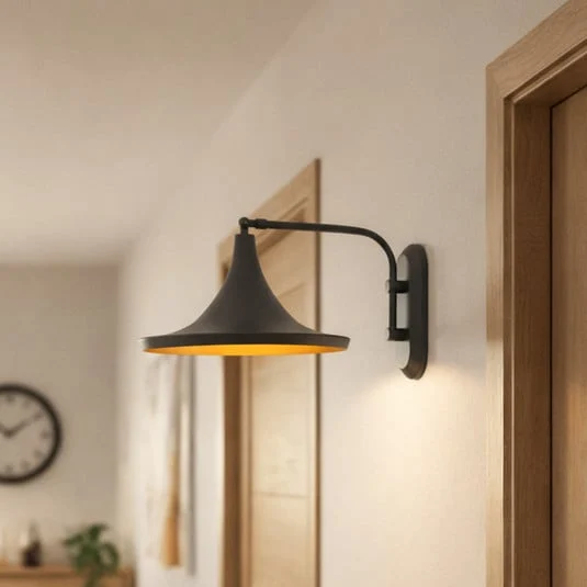 Genish aplique de pared, negro, ancho 30 cm, metal, E27