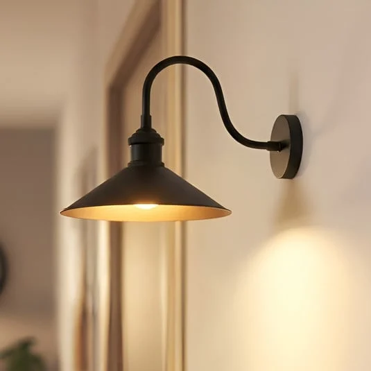 Christer aplique de pared, negro, ancho 24 cm, metal, E27