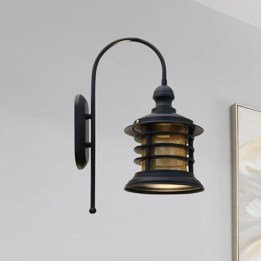 Aplique de pared Nostalji, negro, altura 48 cm, metal, E27