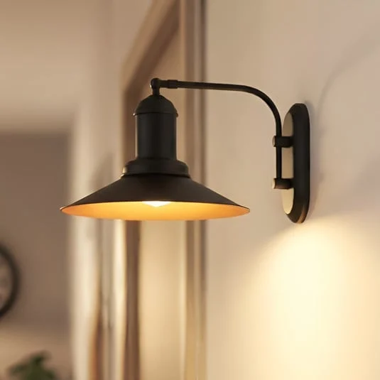 Aplique de pared Lorato, negro, altura 25 cm, metal, E27