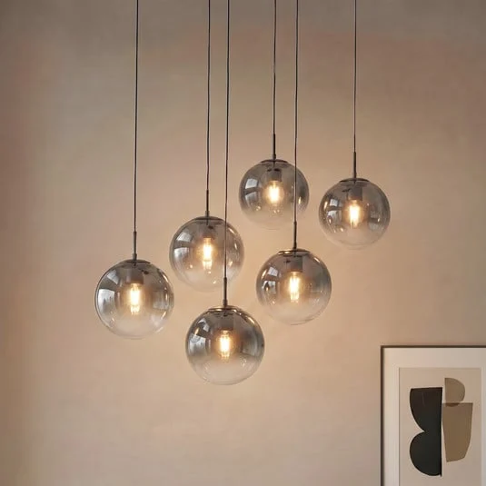 Lámpara colgante Lucande Veloura, 6 luces, 100 cm, cristal, madera