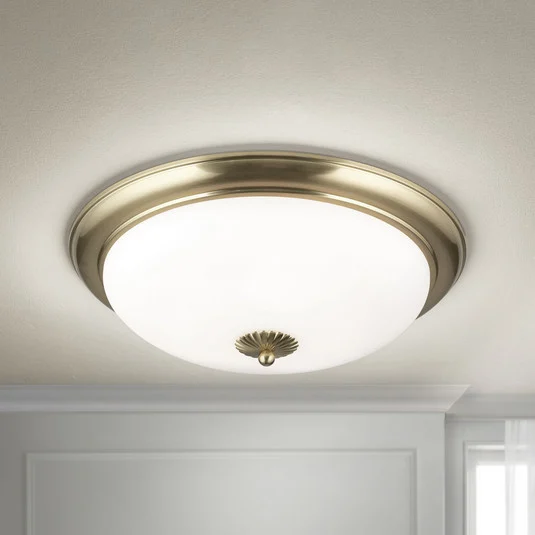 Plafón Empire, Ø 48 cm, latón, cristal opal mate