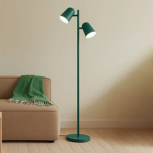 Lámpara de pie Lindby Isara, verde, 165 cm, 2 luces, metal, E27