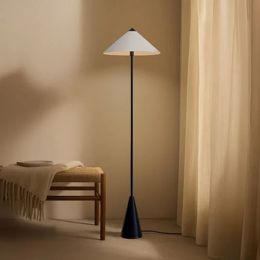 Lámpara de pie Lindby Norvik, altura 150 cm, negro/gris, metal