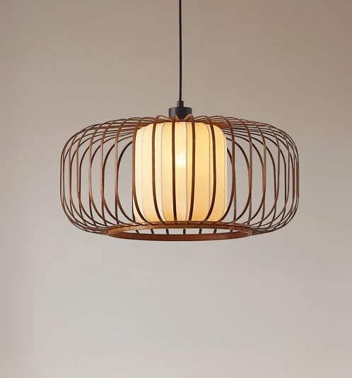 Lámpara colgante Lindby Davella, Ø 50 cm, bambú, textil