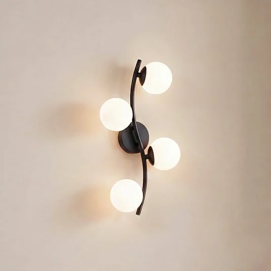 Aplique de pared Lindby Josiana, ópalo/negro, 48 cm, esférico, cristal