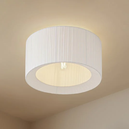 Plafón Lindby Virelle, blanca, textil, Ø 40 cm, E27