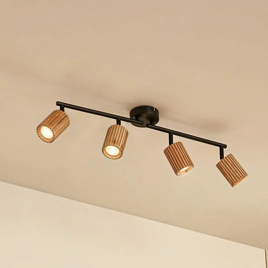 Lindby Downlight Stralino, 4 luces, longitud 60 cm, madera
