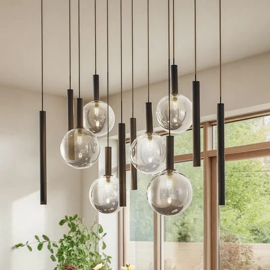 Lámpara colgante Lucande Lumavia, 12 luces, cristal, negro/transparente, G9