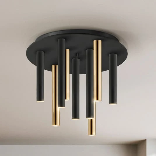 Lámpara LED de techo Varas atenuable, 9 luces, dorado/negro, metal