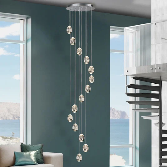 Lámpara colgante LED Rocio, 14 lámparas, cromada, suspensión de 500 cm,