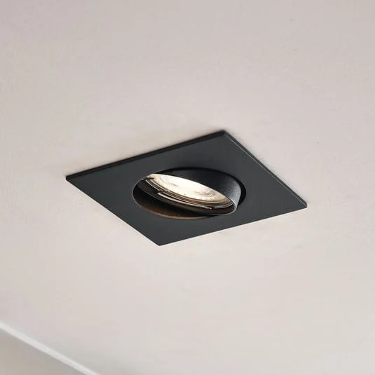 Lámpara empotrable PRIOS Fibur, negra, 9 cm, GU10