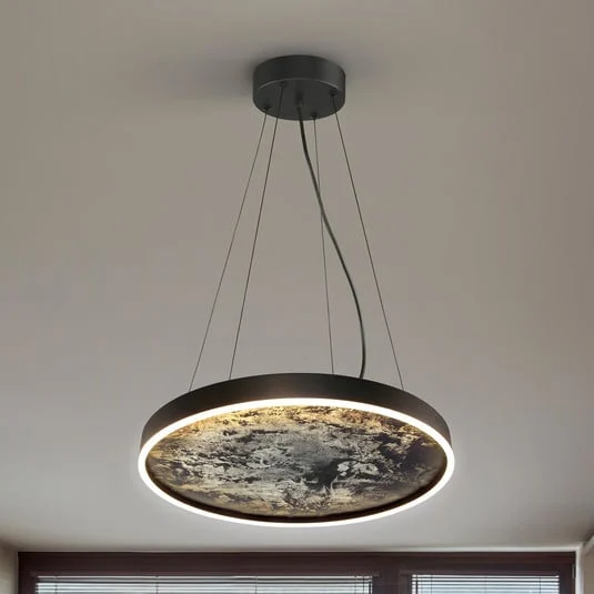 Lámpara colgante LED Stone, Ø 60 cm, CCT, negro, metal, acrílico