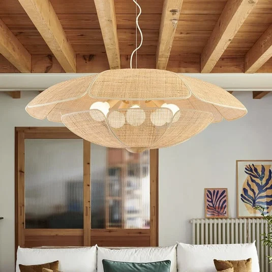 MARKET SET Lámpara colgante Coquillage, 110 cm, ratán de color natural