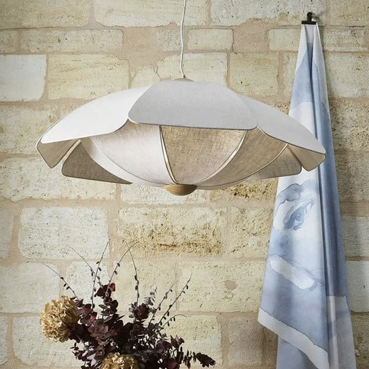MARKET SET Lámpara colgante Coquillage, 110 cm, color crema, lino
