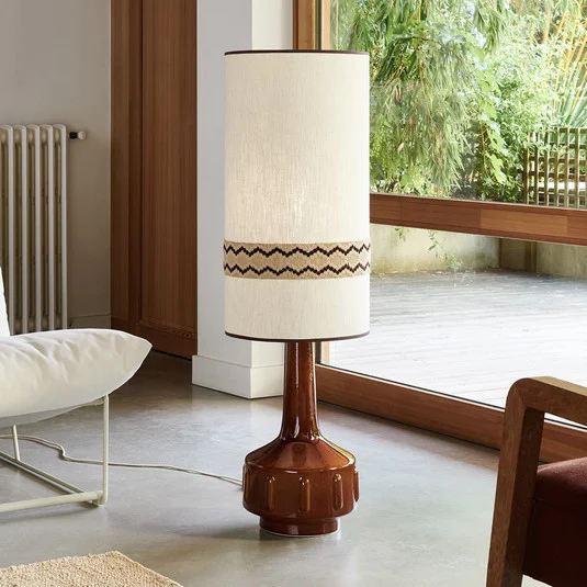 MARKET SET Lámpara de pie Jimmy, marrón/beige, ribete, 121 cm