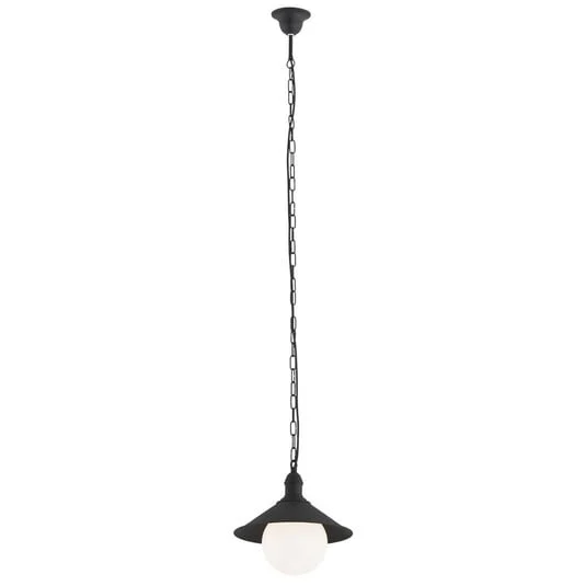 Lámpara colgante exterior Enduro, negro, acero, cristal, IP44, E27
