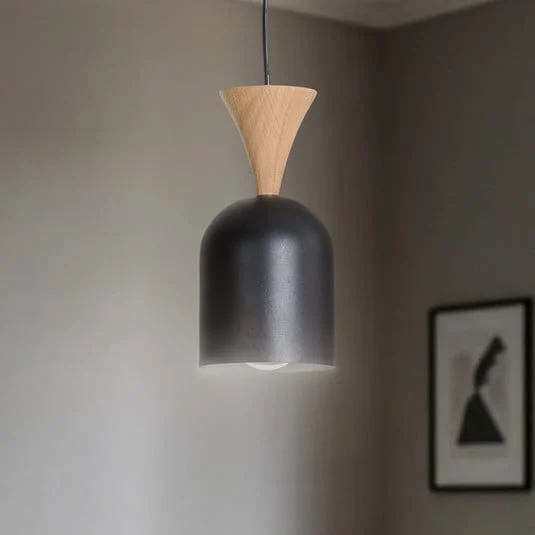 Lámpara colgante Nolan, Ø 11 cm, negro/roble, metal/madera
