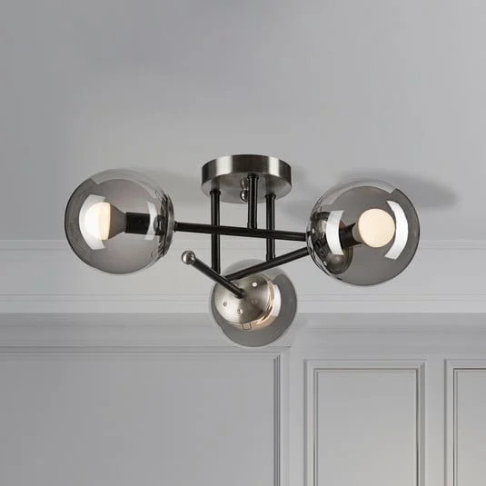 Plafón Malena, Ø 19 cm, gris humo, cristal/metal, 3 luces.