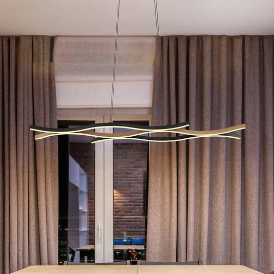 Lámpara colgante LED Geronimo, longitud 108 cm, negro/aspecto madera
