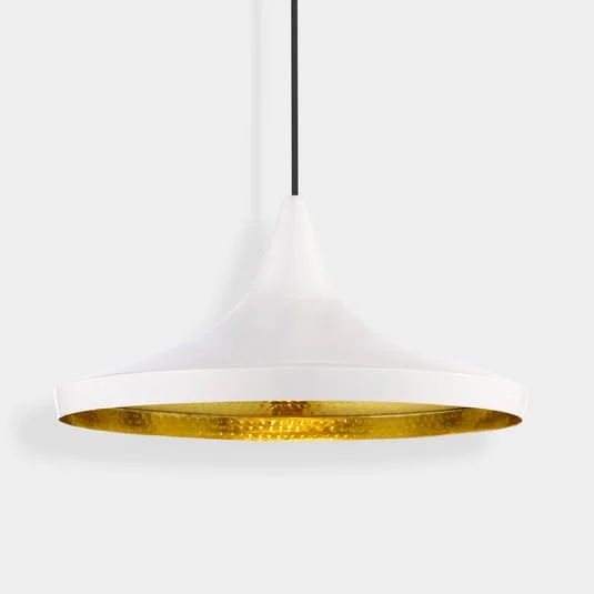 lámpara colgante LED Beat Wide de Tom Dixon, blanca, Ø 36 cm, latón