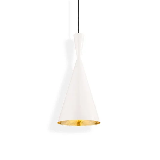 lámpara colgante LED Beat Tall de Tom Dixon, blanca, Ø 19 cm, latón
