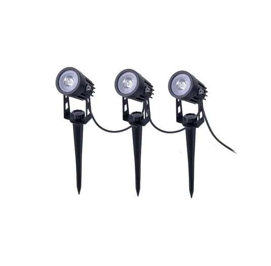 Foco LED solar con pica SPOTI, negro, juego de 3, IP44