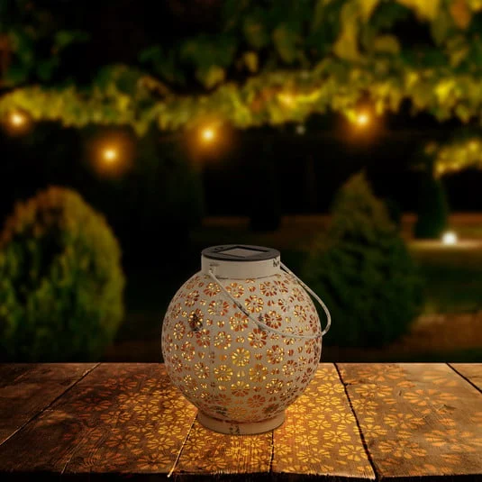 Lámpara LED solar 52854, blanca, metal, 20 cm, IP44, juego de 2